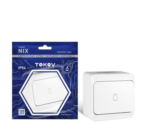 Кнопка звонка ОП Nix 10А IP54 250В бел. TOKOV ELECTRIC TKE-NX-DB-C01-IP54 Кнопка звонка ОП Nix 10А IP54 250В бел. TOKOV ELECTRIC TKE-NX-DB-C01-IP54